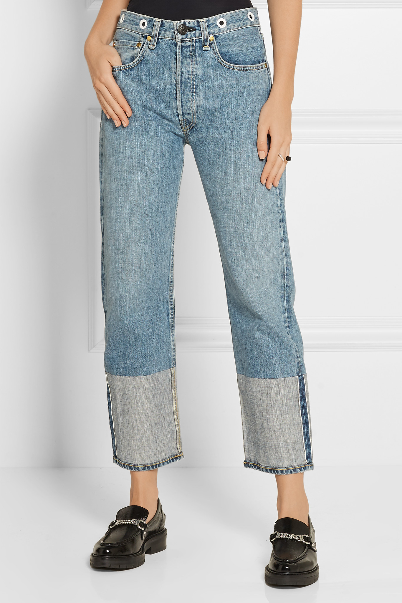 Rag & Bone Denim High-rise Cropped Embellished Straight-leg Jeans in